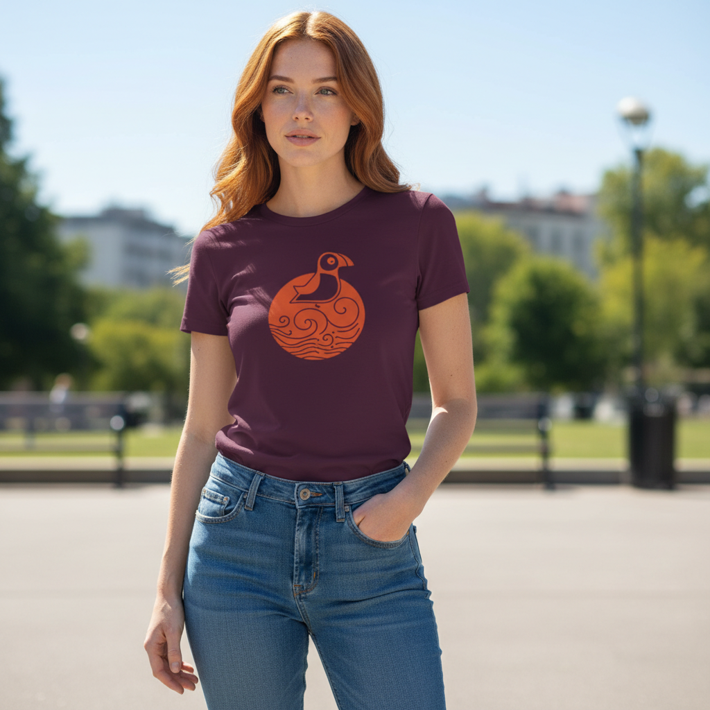 Plucky Puffin Women's Cotton Crew Neck T-Shirt